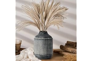 PORCER Ceramic Rustic Farmhouse Vase | Tall 7.4 Inch Flower Vase for Home Decor | Black Textured Boho Vase for Table, Living Room, Bathroom Decoration, Shelf Decor, Mantel, Black