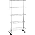 Amazon Basics Scaffalatura a 5 ripiani, su rotelle, Cromo, 36 D x 76 W x 164 H cm