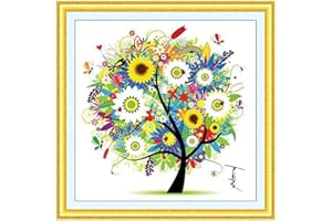 Cleana Arts Kits de punto de cruz, Árbol de verano, 11CT 3 hilos, Kits de bordado estampado, 45cm × 45cm