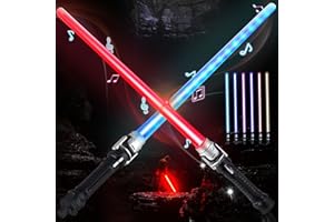 HELOVGE Sabre Laser pour Enfants, 2 Pièces Lightsaber 7 Couleurs Epées Laser à LED avec Son Sabres Laser Télescopiques 2 en 1 Sabre Laser pour Enfants Adultes Cosplay Party, Articles de Fête