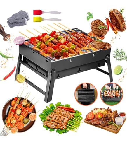 Foldable Outdoor Barbecue Grill Iron Rotisserie Chicken Meat