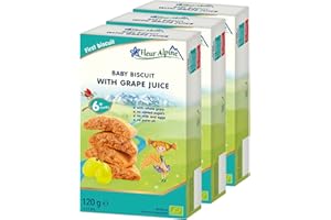 Fleur Alpine Baby Herbatniki z Sokiem Winogronowym -18x2 Pyszne przekąski dla niemowląt na pyszną, gładką owsiankę śniadaniową przekąskę między posiłkami | Łatwe ciasteczka pełnoziarniste| 6 miesięcy