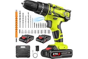 NUMNER Perceuse Visseuse Sans Fil, 21V Visseuse Devisseuse avec 2 Batteries 2.0Ah, 42Nm Perceuse Percussion, 25+3 Réglages de Couple, 2 Vitesses, LED Light, 29 Accessoires et Valise (Vert)