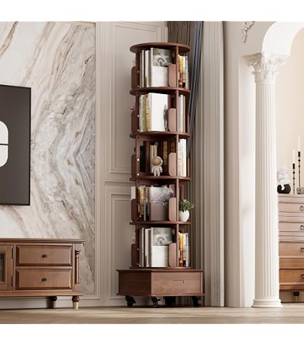 360° Drehbares Bambus-Bücherregal – 5- Oder 6-stufig, Bodenstehend, Platzsparend & Hohe Tragkraft Für Wohnzimmer, Büro, Kinderzimmer