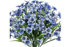 Ruiuzioong Flores Artificiales de Color Violeta para Exteriores, Resistentes a los Rayos UV, 6 Unidades, no se decoloran, Plantas de plástico sintético, decoración del hogar (Azul)