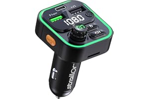 STRALLOR Transmisor FM Bluetooth Coche, Manos Libres para Coche, Adaptador Mechero MP3 con Doble USB Super Carga Rápida 22.5W/4.5A y 3.1A además de Tipo C, Soporte Tarjetas SD, USB, Flash Drive