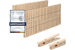 100 x Wäscheklammern Holz groß VonBueren | plastikfrei | Holzklammern aus nachhaltigem unbehandeltem Birkenholz | Holzwäscheklammern auch zum Basteln