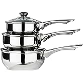 Premier Housewares Stainless Steel Saucepan Set, 3 Piece Set with Glass Lids