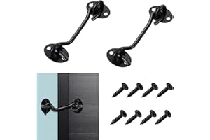 TIGMEW 2 Sätze Sturmhaken Edelstahl Kabinenhaken Schwarz Matt Sturmhaken Mit Öse Rostfrei Nicht Leicht Verformbar Klein Vintage Haken Stücke Türriegel Kann Als Tür Oder Fensterstopper Verwendet Werden
