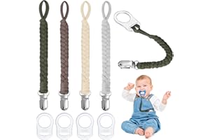 Aolso Attache Sucette Bébé,Chaîne de Tétine Pour Bébé, Lot de 4 Attaches-tétines et 4 Adaptateurs pour Sucettes, Adaptateur d'anneau en Silicone,Pour Bébés Garçons et Filles