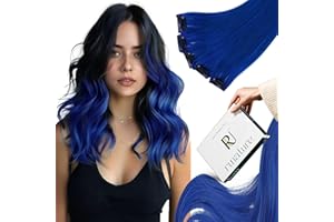 ‎RUNATURE RUNATURE Blau Clip in Extensions Echthaar 35cm Clip Echthaar Extensions Bunt Blau Clip in Haarverlangerung Echthaar Glatt Haar 14 Zoll 25g