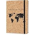 Navaris Notebook with Cork Cover - Eco-Friendly Travel Journal, Diary, Notepad, Composition Notebook for Home or Office - World Map