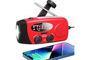 Handsider Wind Up Radio, Solar Emergency FM AM NOAA Portable Radio with SOS Alarm, LED Flashlight, 5000mAh Power Bank USB C Cellphone Charger for Camping Hiking (5000mAh Red)