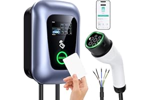 Osoeri Borne de Recharge Véhicules Électrique, EV Chargeur Monophasé ou Triphasé Câble de Type 2 de 5m avec Contrôle RFID et APP, 32A Station de Charge Standard IEC 62196-2 pour Ménage, 7.36-22kW