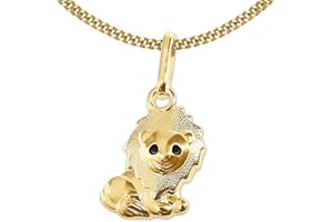 Clever Schmuck Pendentif petit lion en or 10 mm yeux noirs laqués partiellement mat en or 333 8 carats et chaîne plaquée or 40 cm pour enfants