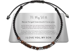 HAYOUWAY Mens Bracelet Gifts Son Bracelet from Mum Dad, I Love You Morse Code Bracelet To My Son Bracelet for Men Boys Son Gift, Adjustable Personalized Magnetic Beaded Bracelet with Warm Message Card