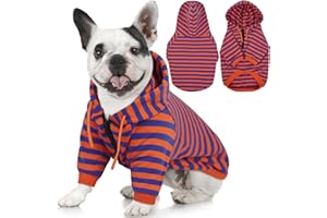Lelepet Dog Hoodie Striped Shirt, Zip-Up Dog Sweatshirt, Breathable Pet Hoody Hooded Pullover for Medium Dogs, Soft Puppy Clothing Outdoor Jumper, Orange M