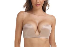 DotVol Damski biustonosz bez ramiączek, push-up, głęboki, usztywniony, bez pleców, z odpinanymi ramiączkami, niewidoczny biustonosz Multiway