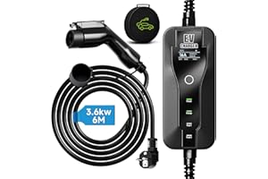 AFYEEV 6M Cargador Coche Electrico, Cargador EV Tipo 2 Portátil, Cargador de Coche Electrico, Corriente Conmutable 8-16A, Pantalla Digital Controlable, Negro (SAE J1772) (US6-3.6km-AF)