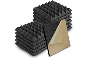 CARSEATTY Paneles acústicos autoadhesivos de espuma acústica, 12unidades, aislamiento acústico, espuma corrugada autoadhesiva, para estudio de grabación, estudio, fiesta, sótano, estudio en casa, 30x30x5cm