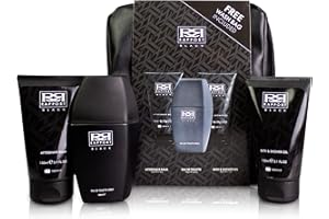THREE PEARS Rapport Black Wash Bag Gift Set Containing 100ml Eau De Toilette Spray and 150ml Shower Gel and 150ml Aftershave Balm