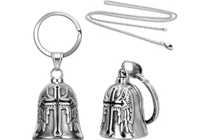 LHOEST 2 llaveros de moto cascabeles de acero inoxidable, campanilla guardiana para moto, motero, con collar y anillo colgante, llavero colgante de coche para accesorios de motocicleta, Negro , Talla