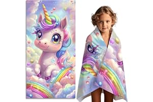 ‎FEELJAM FEELJAM Kinder Strandtuch Mädchen Einhorn Strandhandtuch 70 x 140 Schwimmen Duschtuch - Buntes Einhorn