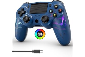Wireless Controller for PS4,LED Controller for Playstation 4 with 5 Light Modes/USB-C Charging Port/Touchpad/Dual Motors/6-Axis Gyro/3.5mm Audio Jack, Blue Bats-Shape Light Design Game Control for PS4