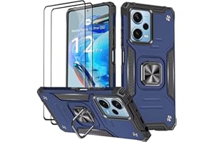 KANSi Funda para Xiaomi Redmi Note 12 Pro 5G / Poco X5 Pro 5G, Cristal Vidrio Templado [2 Piezas] Capa Anillo iman Soporte Hard PC y Silicona TPU Antigolpes Armor Carcasa - Azul