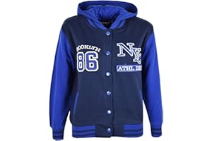 A2Z 4 Kids Enfants Filles Garcons Unisexe Baseball NY ATHLATIC Encapuchonné Veste Varsity Sweat À Capuche Âge 5-13 Ans