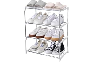 ‎JUCAIFU Jucaifu Stapelbares kleines Schuhregal, Eingangsbereich, Flur und Schrank, platzsparende Aufbewahrung und Organisation (4 Etagen, weiß)