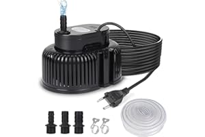 EFUTURETIME Pompa Sommersa 75W Pompa Acqua 2500 L/H senza Galleggiante, Pompa per Laghetto con Cavo da 7,2 m, 3 Adattatori Diversi, Tubo da 5 m, 2 Morsetti (Nero)