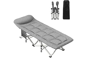 Bounabay Folding Camping Beds for adults, Extra Wide Heavy Duty Sturdy Camp Bed Portable, Stronge Thicker Tubes Sleeping Cot Outdoor Travel Office, 190 x 68 x 42 cm (Houndstooth)
