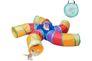 Depets Tunnel per gatti da interni, tunnel per gatti a 5 vie, grande tunnel e tubo con palla da gioco, tubo piegato a forma di S con spioncino interattivo, ideale per esercizi indoor per gattini,