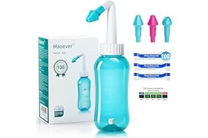 MAOEVER Neti Pot Sinus Rinse Kit with 100 Nasal Salt Packets Nose Wash Cleaner Pressure Rinse Nasal Irrigation for Adult & Kid BPA Free 300 ML with Sticker Thermometer (Light Green)