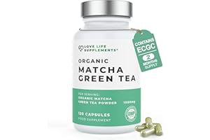 Organic Matcha Green Tea Capsules, 2 Month Supply - 120 Capsules, 1000mg with 50mg ECGC per Serving (Lab Tested), Powerful Anti-Oxidant, No Fillers, Pure Matcha Powder - Love Life Supplements