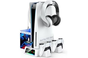 YOGES PS5 Stand und Kühlstation mit Temperatursensor (Nicht für PS5 Slim), 2H Schnelles PS5 Dual Controller Ladegerät Station Zubehör Kühlerlüfter mit 2 Headset Halter