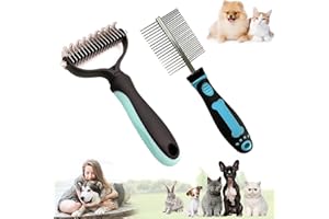 AOMAIGAD 2 Pièces Brosse Chien Brosse Chat,animal de compagnie Peigne de Toilettage, Râteau à cheveux longs professionnel peigne à râteau double face,Élimine les poils morts et sous-poil et élimine les nœuds