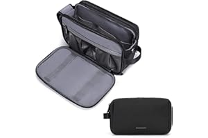 BAGSMART Trousse de Toilette Homme Voyage,Accessoires de Toilette Sac de Rasage,Imperméable Sac de Toilette,Double Fermeture Éclair avec Poignée,Noir,M
