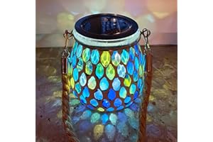 TOTHDATE 1PCS Solar Mosaik Leuchte Oval für Außen, On/Off Glas Mosaik Hängend Licht Solarlaterne Tischleuchte IP65 Wasserdicht für Rasen Pfad Hof Deck Boden Teich, Blau Mosaik Licht