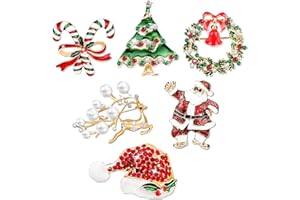 Kuvarix Broche Noel, 6 Pièces Pins Noel en Alliage, Incrusté de Strass et de Perles d'Imitation, pour Assortir Vêtements, Aacs, Foulards, Broche de Noël pour Femmes Hommes Enfants