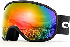 Odoland Maschera da Sci con Telaio per Adulto e Giovani - Grande Lente Sferico, Occhiali da Sci a Doppia Strati con Protezione UV400 e OTG Disign, Maschera da Snowboard con Stile Classico