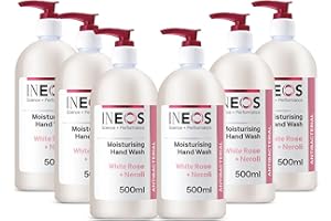 INEOS HYGIENICS INEOS - Liquid Hand Soap - Moisturising Handwash - White Rose + Neroli - 6 Bottles x 500ml, Packaging May Vary