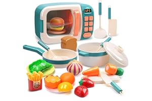 Cute Stone Set de Cocina con Microondas Juguete, Horno Electrónico para Niños con Comida de Juguete, Ollas y Sartenes, Utensilios de Cocina, Juego Educativo para Niños y Niñas