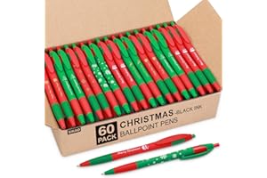 Sikao Christmas Pens Bulk, 60 Pack Holiday Ballpoint Pens, Black Ink 1.0mm Medium Point, Click Pens for Teachers, Classroom Rewards, Stocking Stuffers & Office Party Favors, New Year Gifts