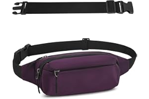 IHIGOGOFA Sac Banane Taille Homme Femme Ville Sacs Banane Unisexe avec Ceinture allongée de 30 cm et Poches à 4 Fermetures à glissière pour la randonnée d'entraînement en Plein air (Violet)