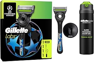 ‎GILLETTE Gillette Labs Rasierer Herren Nass, UEFA Champions League Special Edition — Inkl. 1 Gillette Nassrasierer, 1 Ersatzklinge, 1 Handstück mit Wandhalterung für Einfache Lagerung und Labs Rasiergel 198 ml