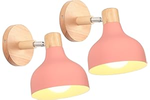 iDEGU Zestaw 2 świateł ściennych retro, 15 cm, regulowana, drewniana lampa ścienna, metal, E27, przemysłowa oprawa punktowa LED, lampa sufitowa, vintage, do salonu, sypialni, łazienki, (różowy)