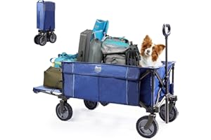 TIMBER RIDGE Heckklappe Faltbarer Klappwagen, Push-Pull-Strandwagen Faltbar, Seitentaschen, Camping, Garten, Einkaufen, 102kg Tragkraft, Blau