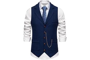 MAXTOONRAIN Classic Mens Tweed Suit Vest Casual Sleeveless Jacket Herringbone Waistcoat for Tuxedos